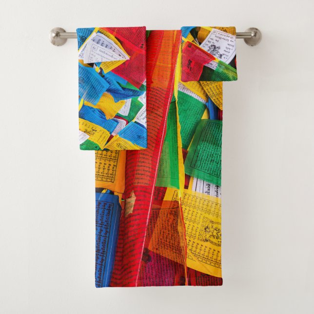 Colourful Tibetan prayer flags - Tibet Bath Towel Set (Insitu)