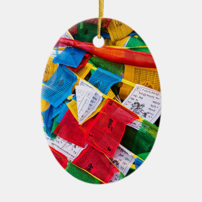 Colourful Tibetan prayer flags - Tibet Ceramic Ornament (Front)