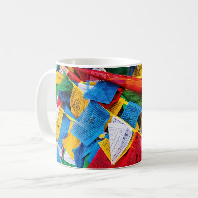 Colourful Tibetan prayer flags - Tibet Coffee Mug (Front Left)