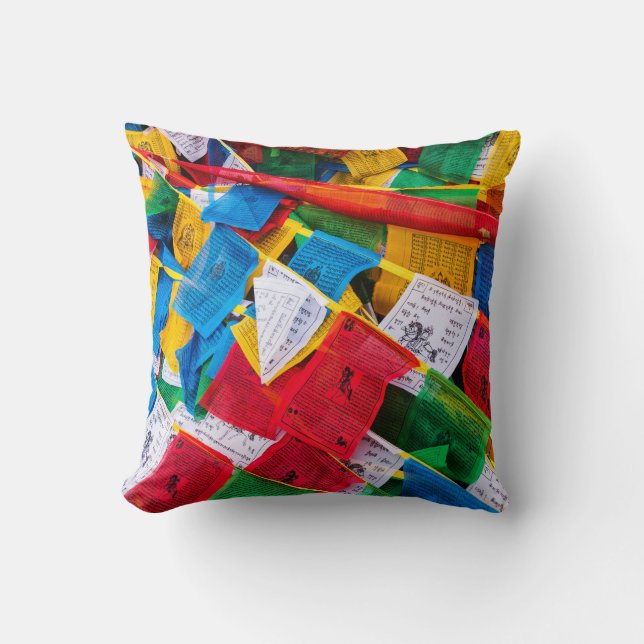 Colourful Tibetan prayer flags - Tibet Cushion (Front)