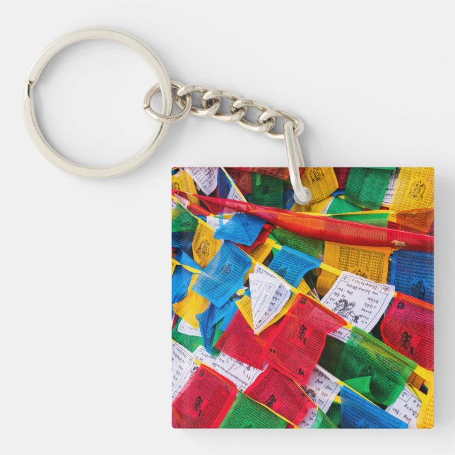 Colourful Tibetan prayer flags - Tibet Key Ring (Front)