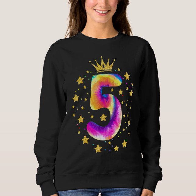 Colourful Tie Dye 5 Year Old Girls Sweet Five 5th  Sweatshirt (Front)