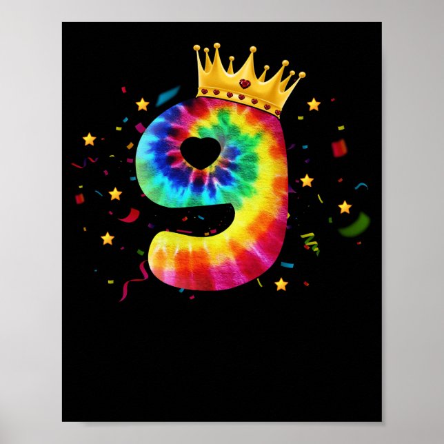 Colourful Tie Dye 9 Year Old Girls 9th Birthday Poster (Front)