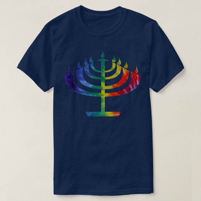 Colourful Tie Dye Chanukah Hanukkah Menorah  T-Shirt (Design Front)