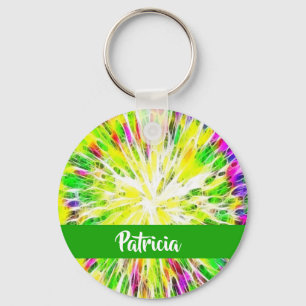 Colourful tie dye custom name pattern key ring