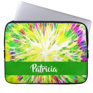 Colourful tie dye custom name pattern laptop sleeve
