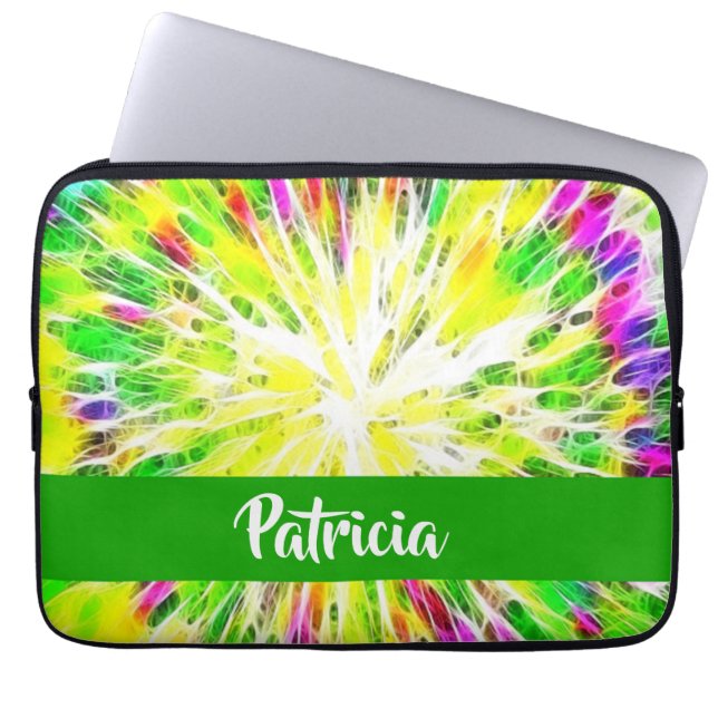 Colourful tie dye custom name pattern laptop sleeve (Front)