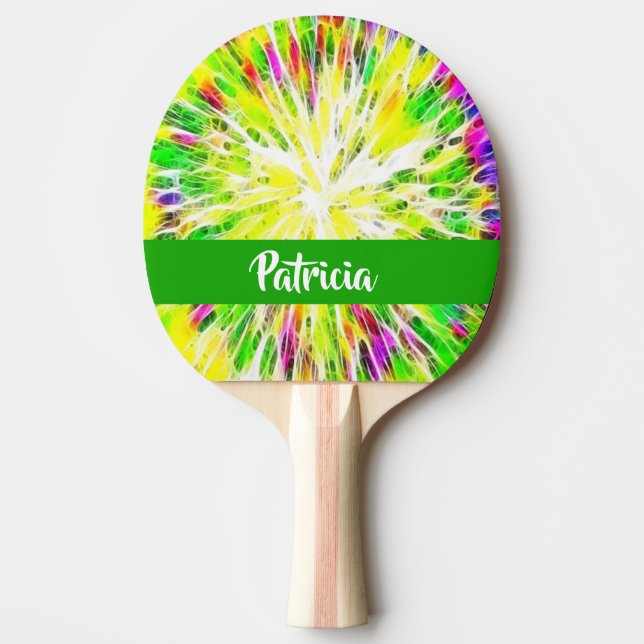 Colourful tie dye custom name pattern ping pong paddle (Front)
