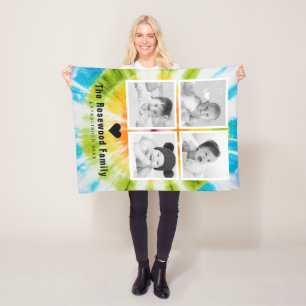 Colourful Tie Dye Family Photo Collage Personalise Fleece Blanket