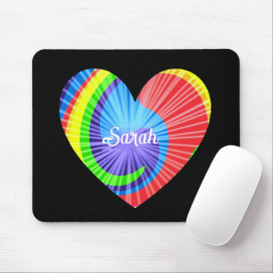 Colourful Tie Dye Heart Mouse Pad