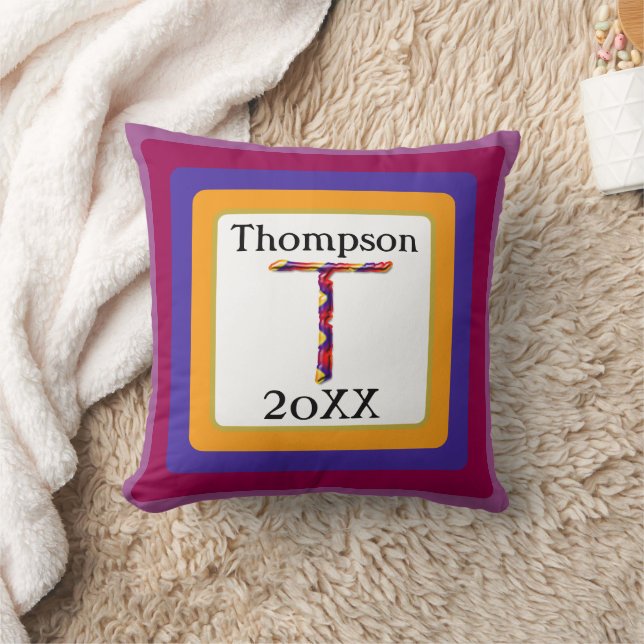 Colourful Tie Dye Letter T Initial Monogram Cushion (Blanket)
