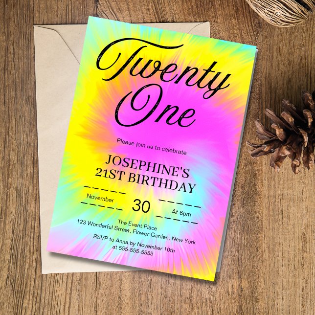 Colourful Tie Dye Pastel Boho 21st Birthday Invitation (Creator Uploaded)
