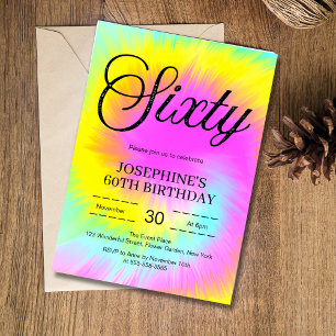 Colourful Tie Dye Pastel Boho 60th Birthday Invitation