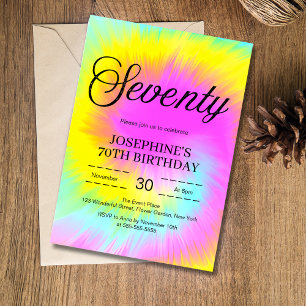 Colourful Tie Dye Pastel Boho 70th Birthday Invitation