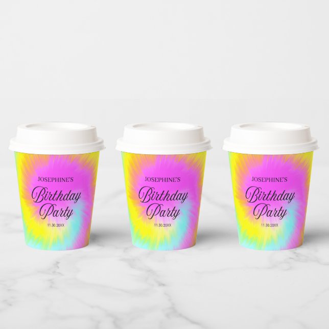 Colourful Tie Dye Pastel Boho Birthday Party Paper Cups (Multi)