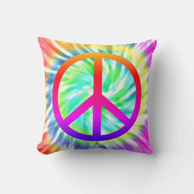 Colourful Tie Dye Peace Sign Throw Pillow (Front)