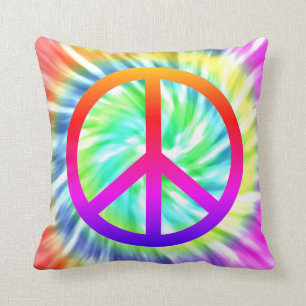 Colourful Tie Dye Peace Sign Throw Pillow