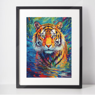 Colourful Tiger Abstract painting Poster