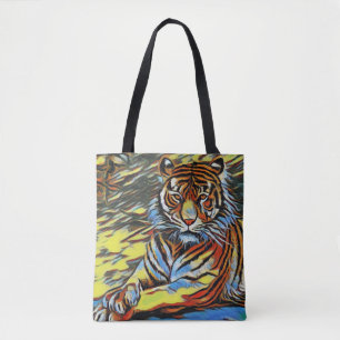 Colourful Tiger Art Painting Tote Bag