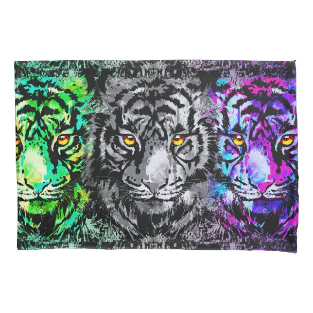 Colourful Tiger Artwork - Cool Tiger Pillowcase (Front)
