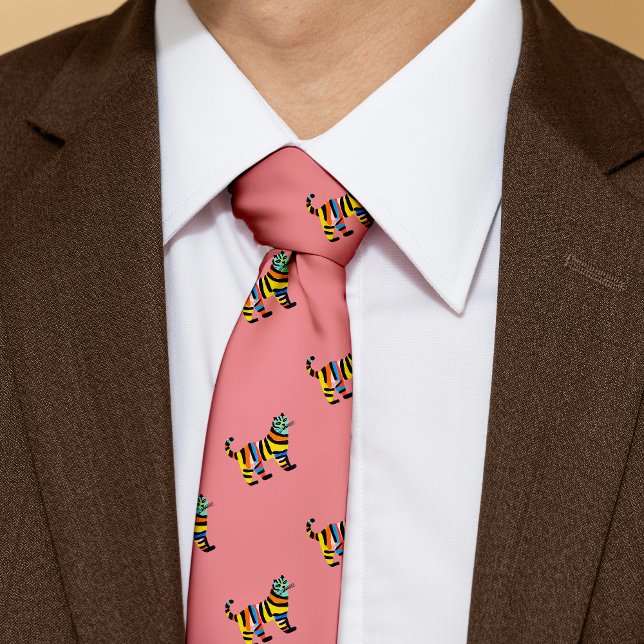 Colourful Tiger Cat Person Eclectic  Tie (Creator Uploaded)