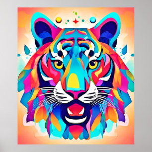 Colourful Tiger Face Art Poster