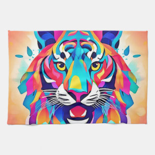 Colourful Tiger Face Art Tea Towel