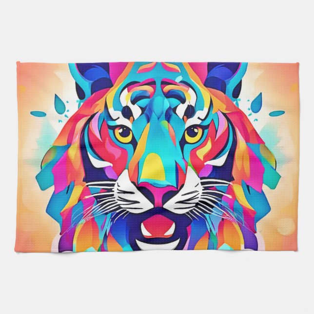 Colourful Tiger Face Art Tea Towel (Horizontal)