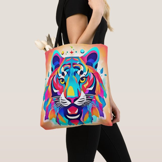 Colourful Tiger Face Art Tote Bag (Close Up)