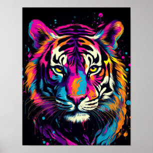 Colourful Tiger Face Portrait Poster