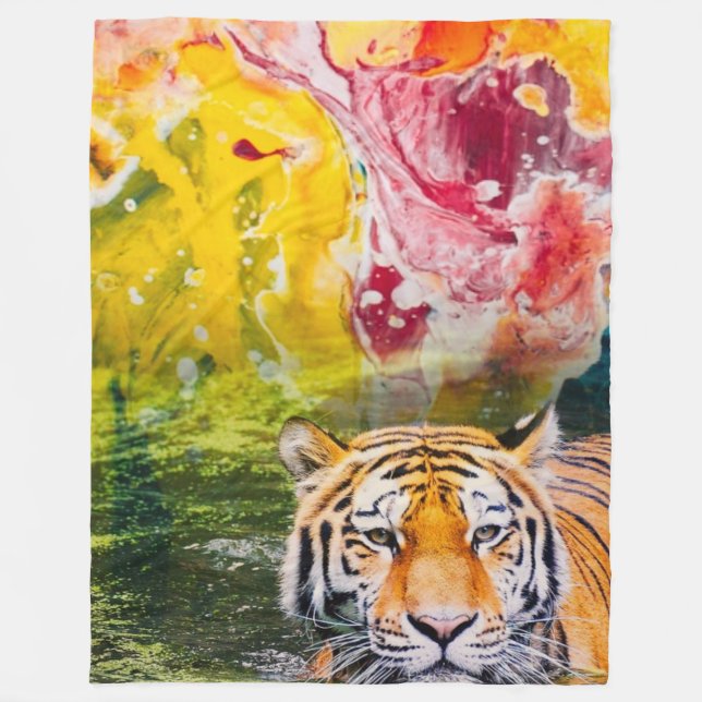 colourful Tiger Fleece Blanket (Front)