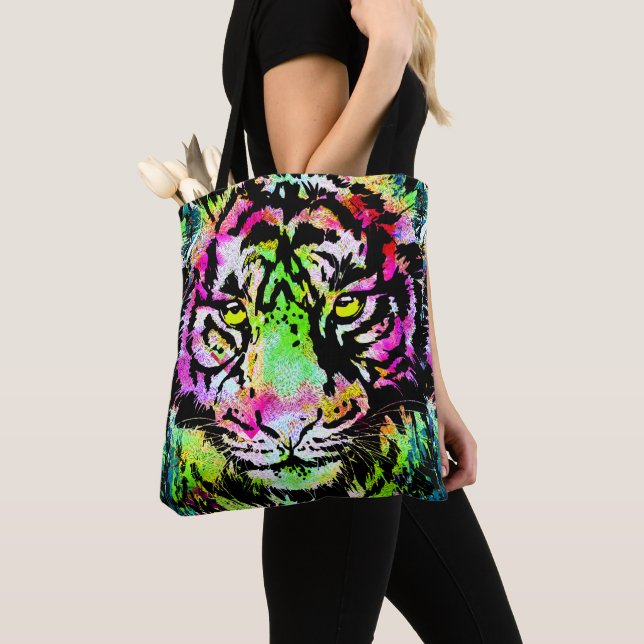 Colourful Tiger Head Portrait - Tiger Tote Bag (Close Up)