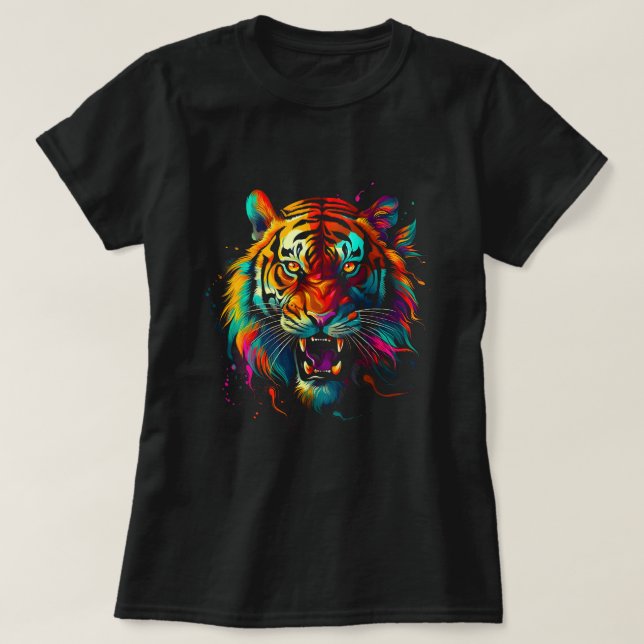 Colourful Tiger Head Rainbow Tigers Angry Lovers M T-Shirt (Design Front)