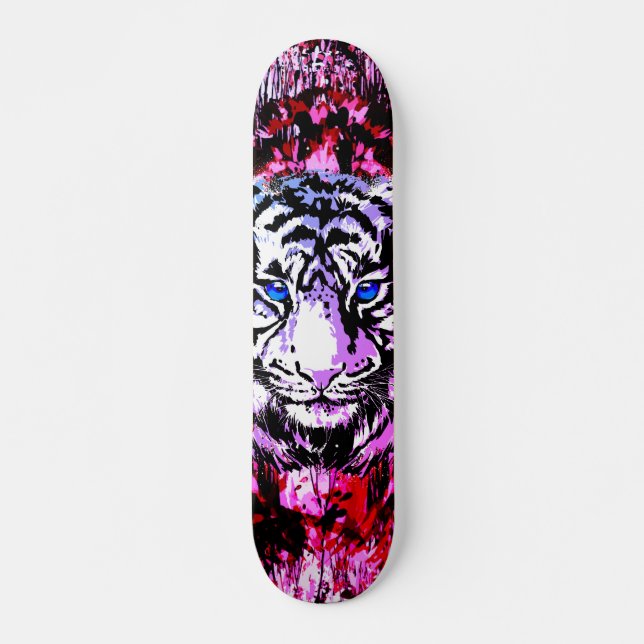 Colourful Tiger Head - Retro Tiger Skateboard (Front)