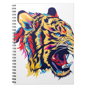 Colourful tiger head roaring illustration notebook