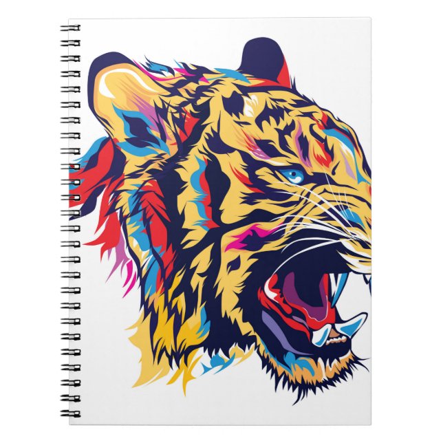 Colourful tiger head roaring illustration notebook (Front)