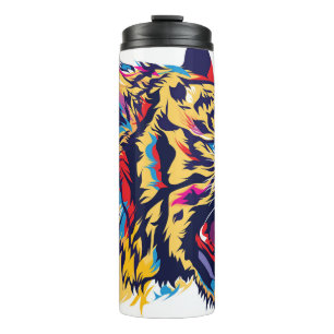 Colourful tiger head roaring illustration thermal tumbler
