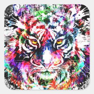 Colourful Tiger Sticker Square - Wildlife Big Cat