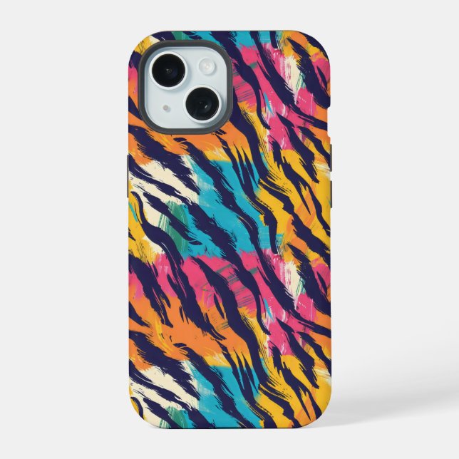 Colourful Tiger Stripes iPhone 15 Case (Back)