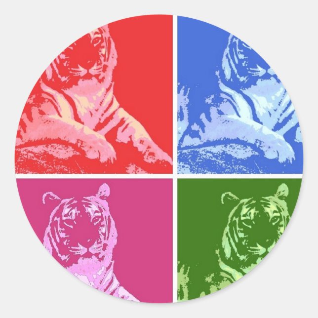 Colourful Tigers Classic Round Sticker (Front)