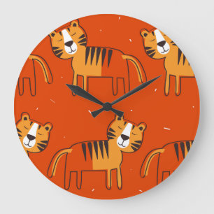 Colourful Tigers Hand Drawn Decor Large Clock