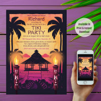 Colourful Tiki Hawaiian Birthday Party Invitation