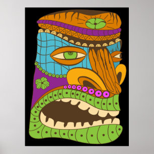 Colourful Tiki Head in Exotic Mood, Black Poster