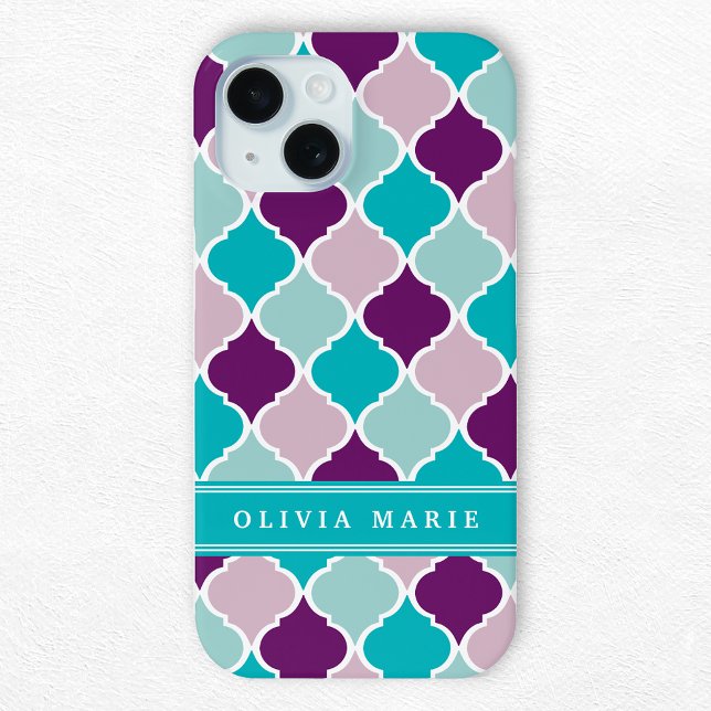 Colourful Tile Pattern with Custom Name iPhone 15 Case (Creator Uploaded)