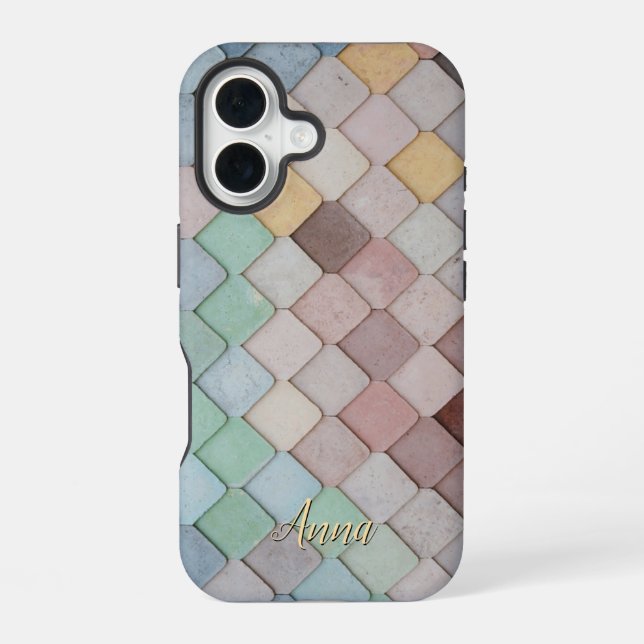 Colourful Tiles Theme Personalised  iPhone 16 Case (Back)