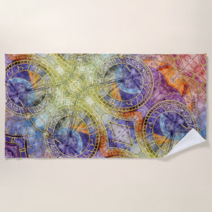 Colourful Time Astrology Abstract Beach Towel