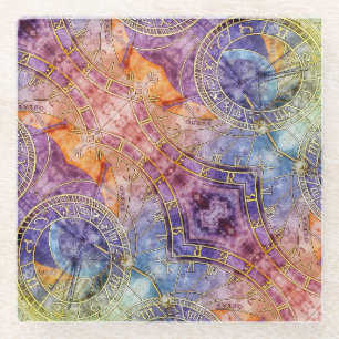 Colourful Time Astrology Abstract Glass Coaster