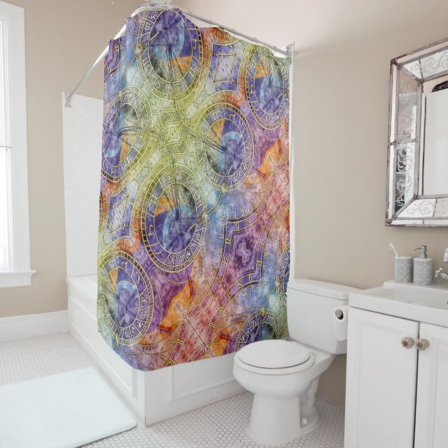 Colourful Time Astrology Abstract Shower Curtain (In Situ)