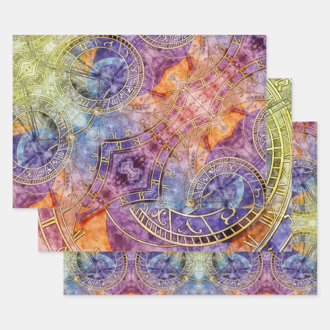 Colourful Time Astrology Abstract Wrapping Paper Sheet (Set)