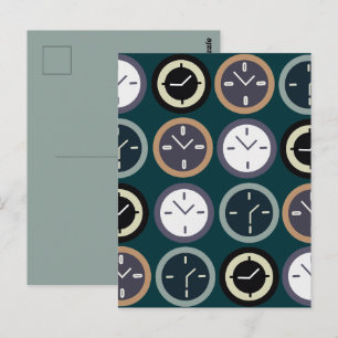 Colourful Time Clock Pattern Watchmaker Postcard